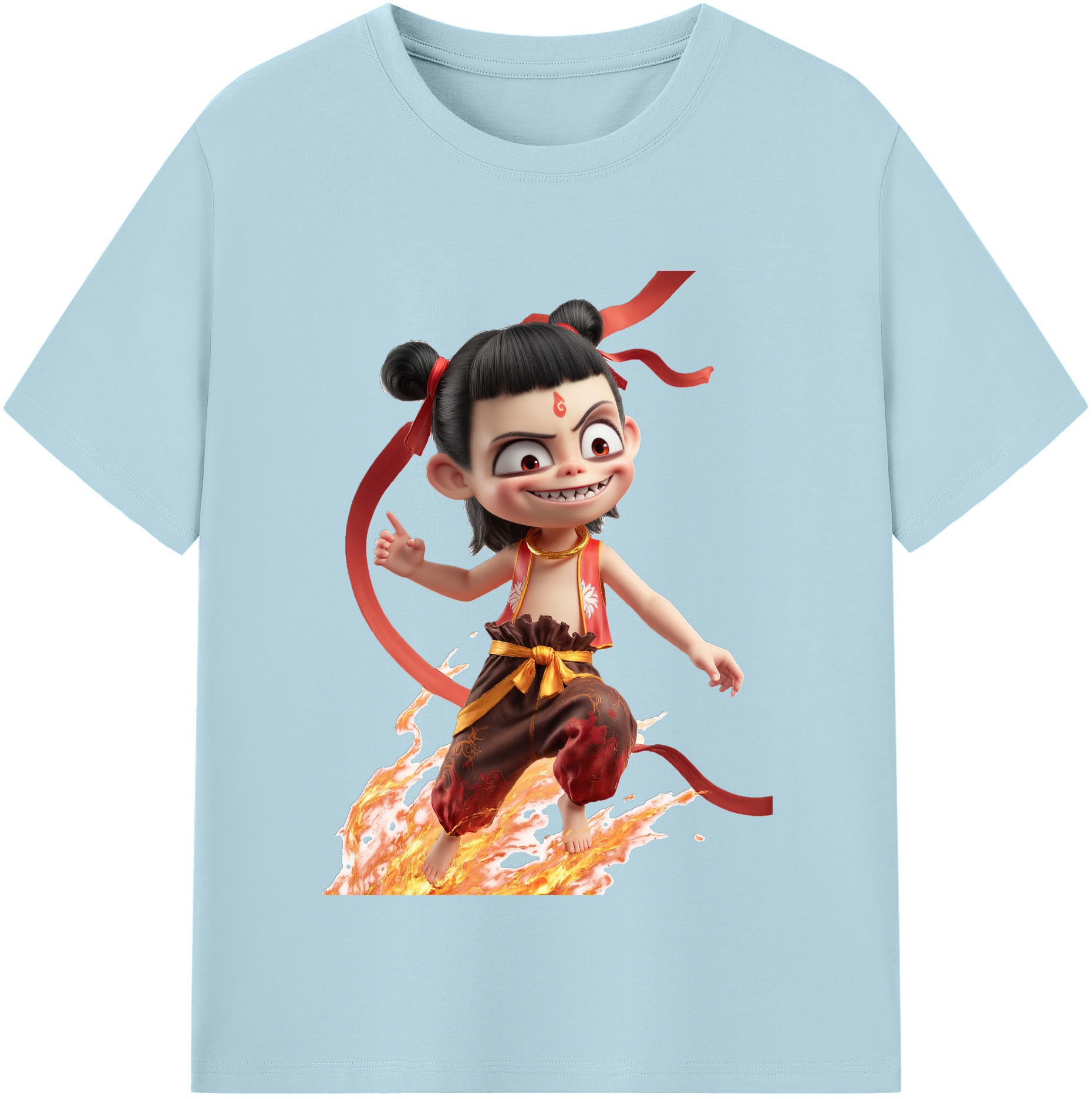 （画像用） Ne Zha 2 ナタ 魔童の大暴れ 綿100％半袖Tシャツ（フロントプリント）